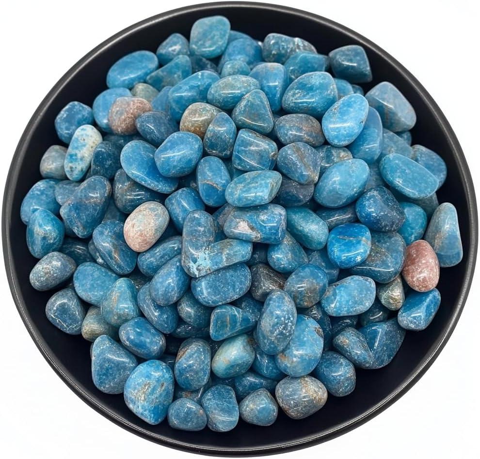 Polished Blue Apatite Crystal Chips 200 Pcs - 0.3" 10 oz Tumbled Stone Chips Crushed Sea Glass Stones Healing Reiki Crystal Making Home Decoration