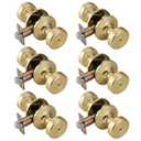 STARPY 6 Pack Satin Brass Interior Door Knobs, Pismo Gold Door Knob with Lock, Privacy Door Handles Interior for Bath & Bed