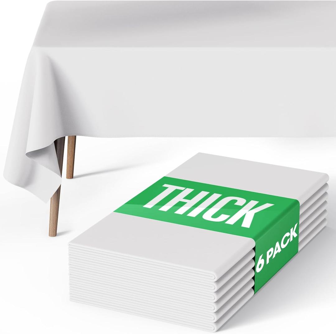 Pureegg Rectangle Table Cloth 60" x 84"  Durable Polyester Tablecloth Offers Reusable & Washable Protection, Ideal for Outdoor Party, Picnic, Wedding, Banquet and Birthday, 6 Pack, White