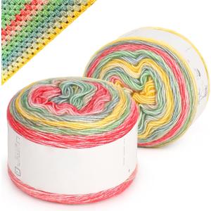 Katech Ombre Yarn for Crocheting Knitting-Gradient Cake Variegated Soft Yarn with Vibrant Colors, Multicolor-Perfect for Blankets, Scarves, Shawls and Garments (Color B)