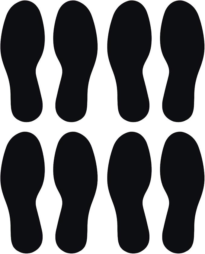 LiteMark Floor Vinyl Decals Footprint Stickers – line up Stickers for Classroom Floor, Offices, Dance, Events – Durable Gloss Finish Spot Markers, Black, W10/M9, Pack of 6 (Pair of 3)