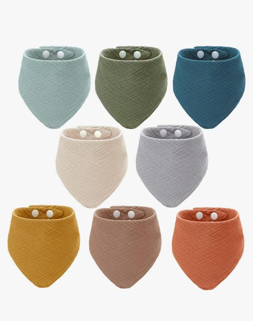 Funtery 8 Pieces Adult Drool Bibs Absorbent Large Drool Bandana Soft Drooling Snap Bibs Gifts for Christmas Special Needs Men Women, 8 Colors, 24.8 x 18.9 Inch