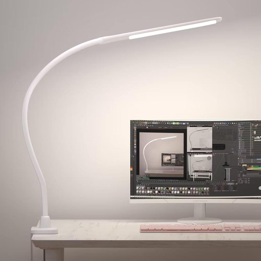 LED Desk Lamp With Clamp, 10W Gooseneck Lamps Touch Control,Swing Arm Clamp Lamp, Architect Clamp Desk Lamp Dimmable,Nail Lamp for Desk Table (White)