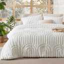 Bedsure Boho Tufted Queen Comforter Set - White Boho Bedding Comforter Sets, 3 Pieces Farmhouse Shabby Chic Embroidery Bed Set, Soft Fluffy Cozy Arch Pattern Comforter for All Seasons