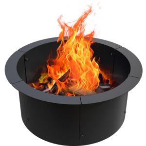 Fire Pit Ring Outdoor Wood Burning Fire Pit Liner 27.5 Inch Camping Fire Ring Painted Steel Firepit Ring Heavy Duty Campfire Ring Above or In-Ground for Bonfire Outdoor Backyard