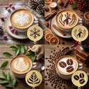 4Pcs Coffee Stencils Latte Art Stencils Reusable for Coffee Lattes Cappuccino Cake Decorating Cookie Stencil for Royal Icing Shop Home Use