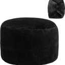 Asuprui Unstuffed Pouf Ottoman Round Poof Ottoman No Filler Soft Faux Fur Foot Stool 20x20x12 Inches Fuzzy Chair Floor Pouf Foot Rest with Storage for Living Room Bedroom Black