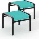 Outdoor Ottoman Set of 2, Outdoor Foot Stool with Textliene Fabric, Metal Frame, Stackable Oversized Foot Rest for Patio Garden Pool, Teal, 22.8"D x 22.1"W x 17.1"H