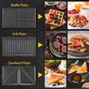 OSTBA 3-in-1 Sandwich Maker with Removable Plates, Panini Press, Waffle Maker, Non-Stick, 750W Compact Breakfast Grill for Sandwiches, Waffles, Steak, Black