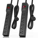 PLUGUTL 2 Pack Surge Protector (980 Joules), Flat Plug Power Strip, 4FT Extension Cord with Multiple Outlets, 6 Outlets, ETL Listed, 14 Gauge, Wall Mountable for Home Office Garage, Black