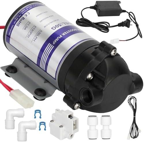 Kelegaan 2025 Upgraded Booster Pump Kit, Suitable for Household Reverse Osmosis Water Filtration System Standards or Manifolds up to 50 GPD,Bring a High-Voltage Switch