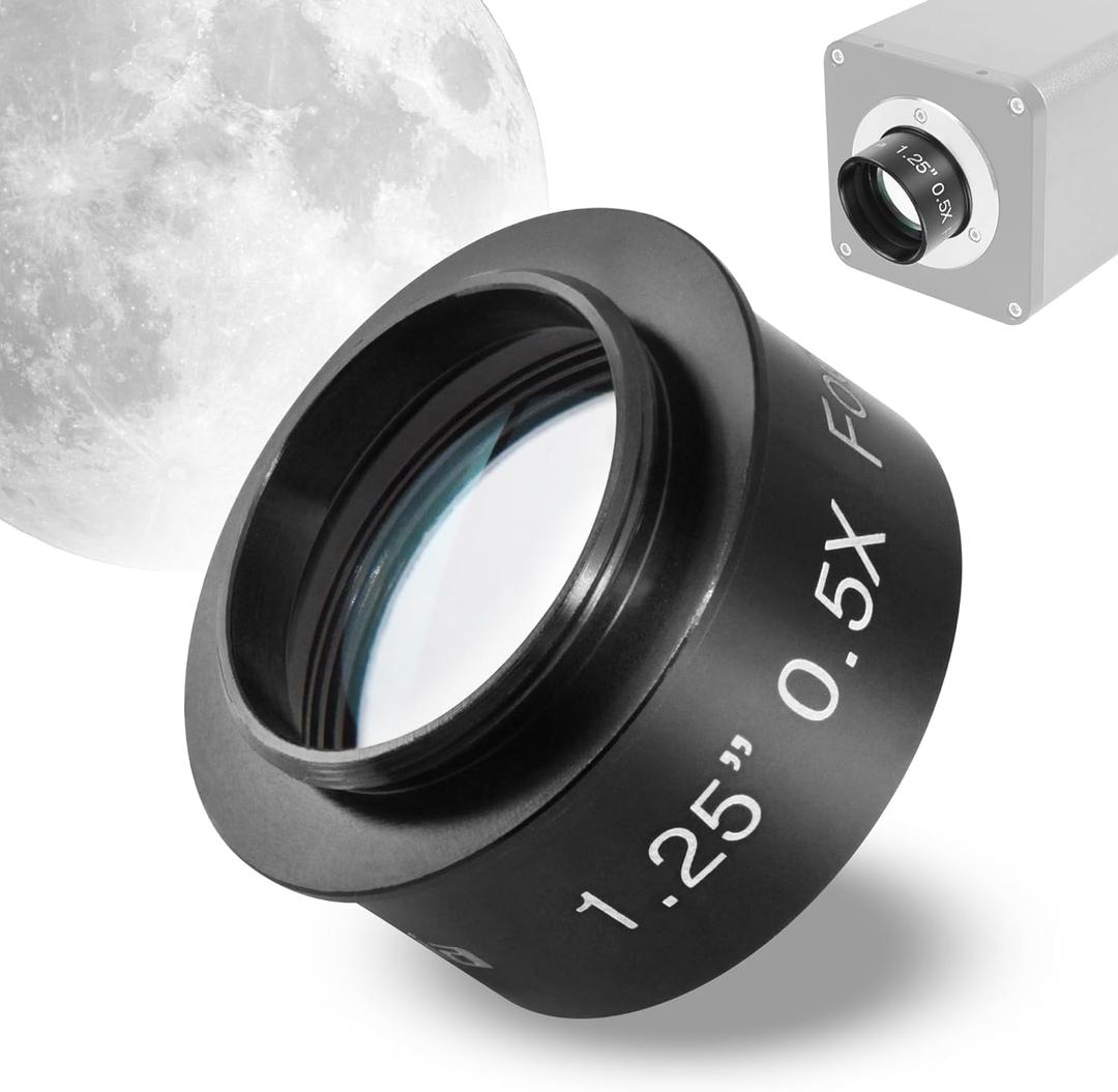 Astromania 1.25" 0.5X Reducer Corrector - C-Mount Standard for C Or CS Mount CCTV Type Cameras with Telescopes - Reduces The Focal Length for Visual and Photographic Use (0.5X Reducer with C-Mount)