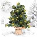 Tabletop Christmas Tree 11.81Inches Mini Artificial Christmas Tree with LED String Lights, Tabletop Small Xmas Tree for Holiday Indoor Christmas Decorations Green