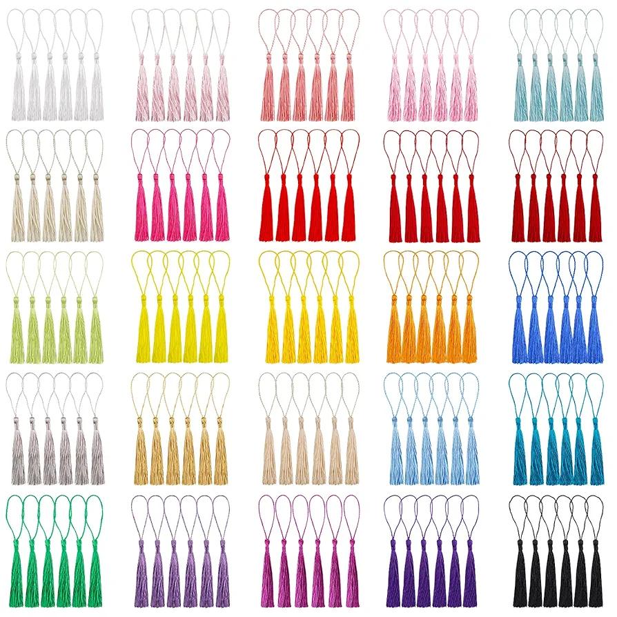 150 Pieces 13CM Bookmark Tassels Silky Craft Tassels for Jewelry Making, Bookmarks,Graduation DIY Projects, 25 Colors
