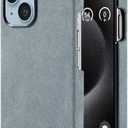 AKANTRA Alcantara Case for Apple iPhone 15, Handmade Half-Wrapped Synthetic Suede Cover, Compatible with Magsafe Wireless Charging (iPhone15, Gray)