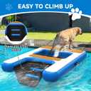 Large Dog Dock Ramp with Water Hammock 5.6 * 4ft, Inflatable Dog Water Ramp Platform 6 inch Thickened for Boat Pool Lake Sea, PVC Floating Boat Ramp for Dogs up to 330lbs, Dog Boat Ramp Blue