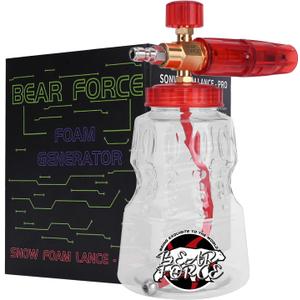 BEAR FORCE Pressure Washer Brass Foam Cannon Foam Generator Snow Foam Lance with 1/4 Quick Connector & 1.25mm & 1.10mm Orifice Nozzle, 360 Adjustable Thicker Snow Foam with 32 oz Soap Car Wash