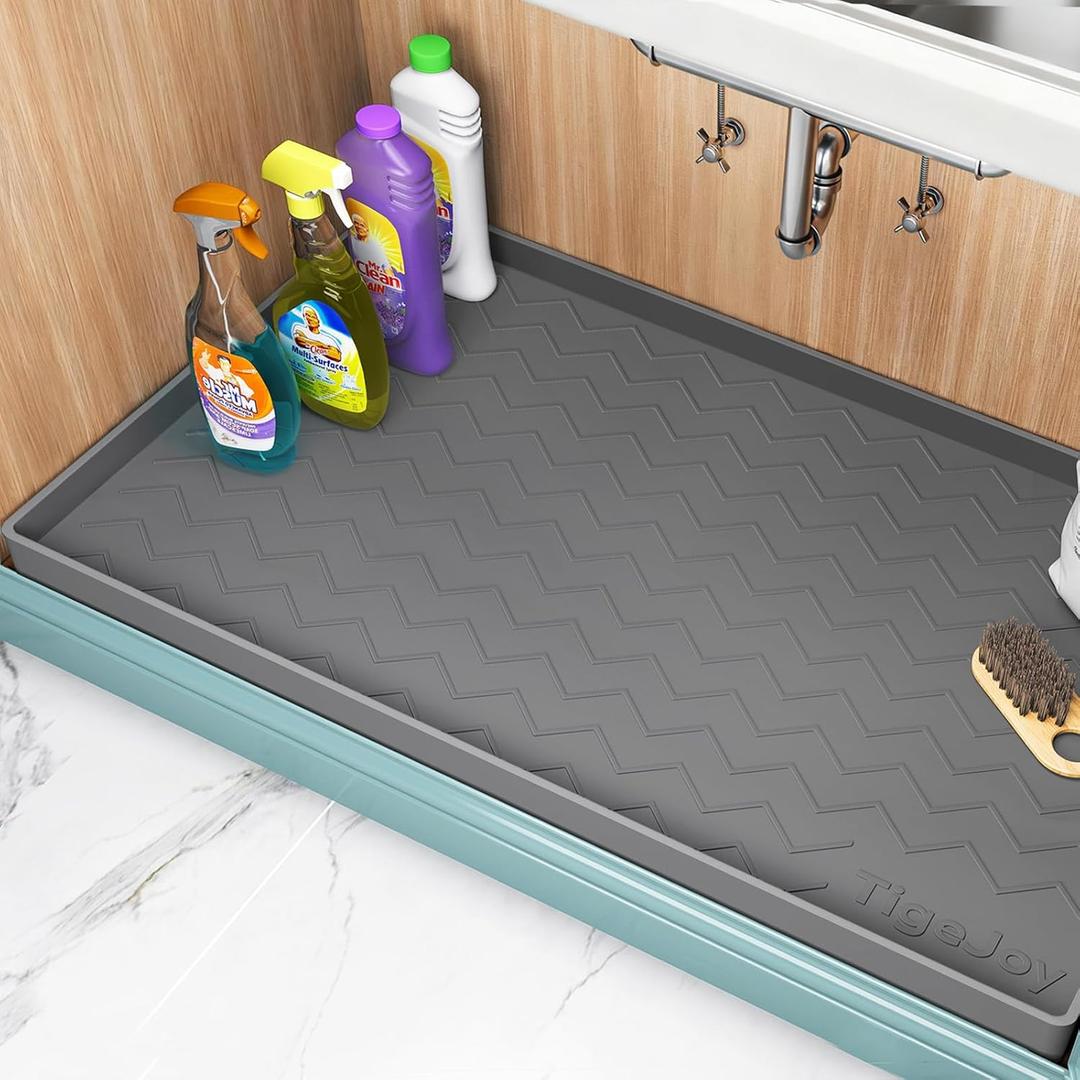 TigeJoy 34" x 22" Under Sink Mats for Kitchen Waterproof, Leak-Proof Silicone Mat Sink Protector and Cabinet Liner, Kitchen Essentials Organizer and Storage, Boot or Shoe Tray, Pet Feeding Mat (Dark Gray)