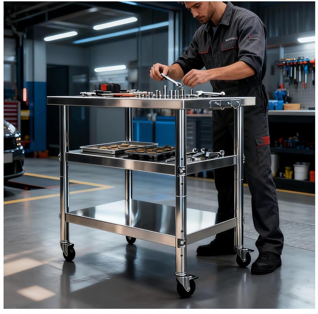 Stainless Steel Prep and Work Table with Wheels, Multi-Size Heavy-Duty Metal Commercial Kitchen Commercial Workbench,Suitable for Restaurants, Homes,Outdoor and Hotels