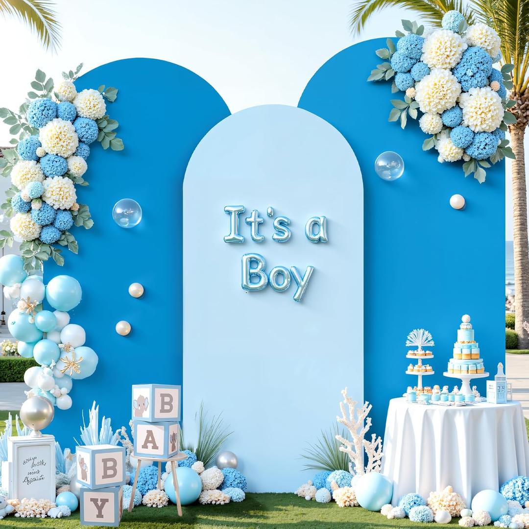 Baby Blue and Royal Blue Arch Backdrop Cover Set of 3-4ft, 5ft, 6.6ft Arch Covers Stretchy Backdrop Spandex Birthday Party Arch Stand Covers for Baby Shower Wedding Photo Background Decorations