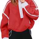 Panadila Womens Half Zip Sherpa Fleece Pullover Soft Oversized Sweatshirt with Pockets Warm Fuzzy Sweater (Large, Red)