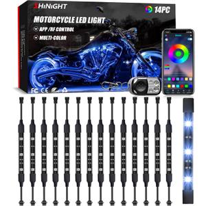 SHINIGHT 14 Pcs Motorcycle LED Light Kits, App Control Multicolor Waterproof Motorcycle LED Strip Lights with RF Remote, Music Sync & Multiple Scene Modes RGB LED Lights for Motorcycles