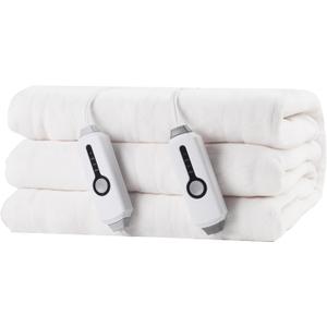 Electric Heated Blanket 84"x90" Queen Size, Soft Coral Fleece, Dual Controllers with 4 Heating Levels and 10 Hours AutoOff, Machine Washable, Cozy Plush Fabric for Home, White