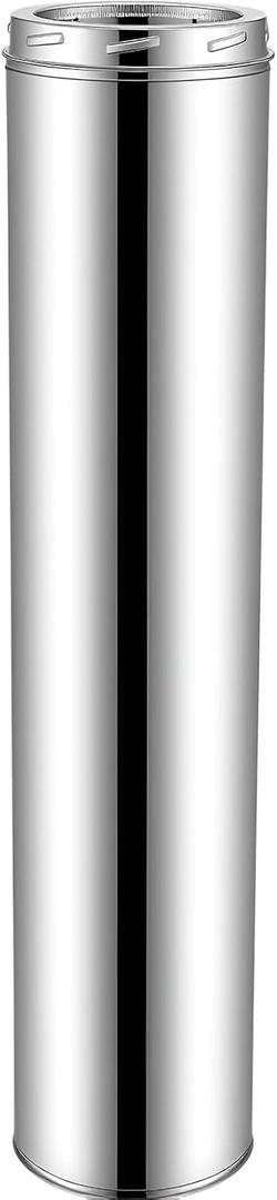 Nuogo 6 x 48 Inch Double Wall Stove Pipe, 304 Stainless Steel | Insulated Chimney Pipe, All Fuel Class-A, to Vent Smoke or Exhaust, Easy to Install, Silver Color