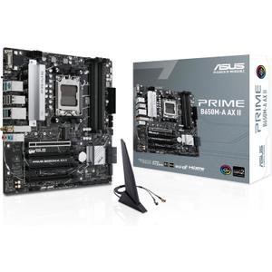 ASUS Prime B650M-A AX II AMD B650 AM5 Ryzen Desktop 9000 8000 & 7000 Micro-ATX mATX Motherboard, DDR5, PCIe 5.0 M.2, 2.5Gb LAN, Wi-Fi 6, DisplayPort, HDMI, USB 3.2, USB 3.2 Type-C, BIOS Flashback