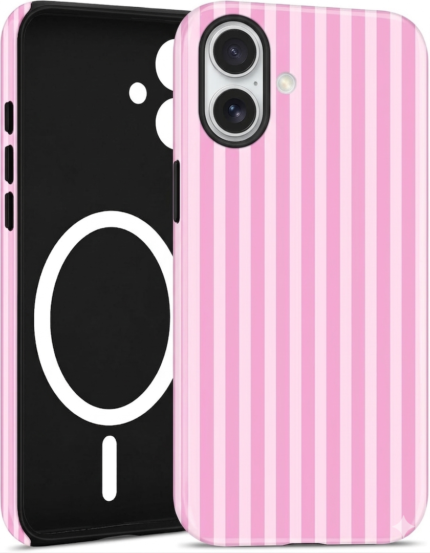 Jusy Compatible with MagSafe Striped Phone Case for iPhone 16 Plus, Cute Aesthetic Magnetic Soft TPU and Hard PC Protective Phone Cover for Women GirlsMatte - Dark Pink