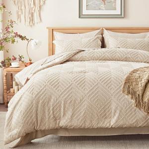 Zzlpp Full Comforter Set 7 Pieces, Beige Tufted Bed in a Bag with Comforter and Sheets, All Season Boho Bedding Sets with 1 Comforter, 2 Pillow Shams, 2 Pillowcases, 1 Flat Sheet, 1 Fitted Sheet