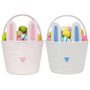 CubesLand Easter Baskets Empty Kids Easter Hunt Basket,Soft Skin-Friendly Baby First Easter Basket Handwoven Easter Bunny Basket Storage Easter Eggs Easter Decor 2-Piece 9.8 x 7.8 x 7.8" (Large, Style 4)
