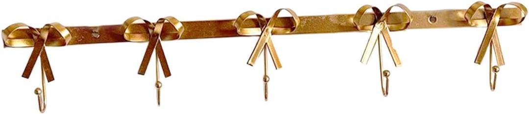 Coat Rack Wall Mounted Towel Hanger for Bathroom Bow Shaped 5 Hooks Decor Wall Hooks for Hanging for Robes Apartment Entryway, Gold