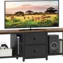 YATINEY TV Stand for TVs up to 55", Entertainment Center with 2 Fabric Drawer, Media Console with Shelves, Television Stands for Living Room, Bedroom, Rustic Brown and Black DS02BR