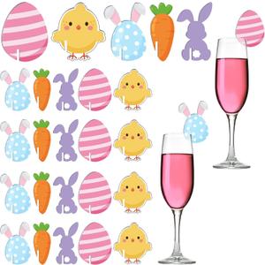 LemonRoad 50 Pcs Easter Charms Party Drink Decorations Bunny Eggs Glass Drink Markers Tags Acrylic Holiday  Identifiers Charms for Party Favors Accessories