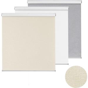 ChrisDowa Cordless 100% Blackout Roller Shade, with Striped Jacquard, Thermal Insulated, UV Protection Fabric, Total Blackout Blinds for Window, French Doors, Home and Office. Beige, 56" W x 72" H