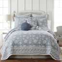 Levtex Home Adare Blue Reversible King/Cal King Quilt Set (106x92in) with 2 Pillow Shams (36x20in) - Floral Bedding - Blue White - Cotton King Size Quilt Bedding Set - Lightweight, Soft, Pre-Washed