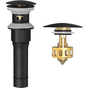 BESy Black Bathroom Sink Drain, Bathroom Faucet Vanity Sink Pop Up Drain Stopper with Overflow, Built-in Anti-Clogging Strainer, Matte Black