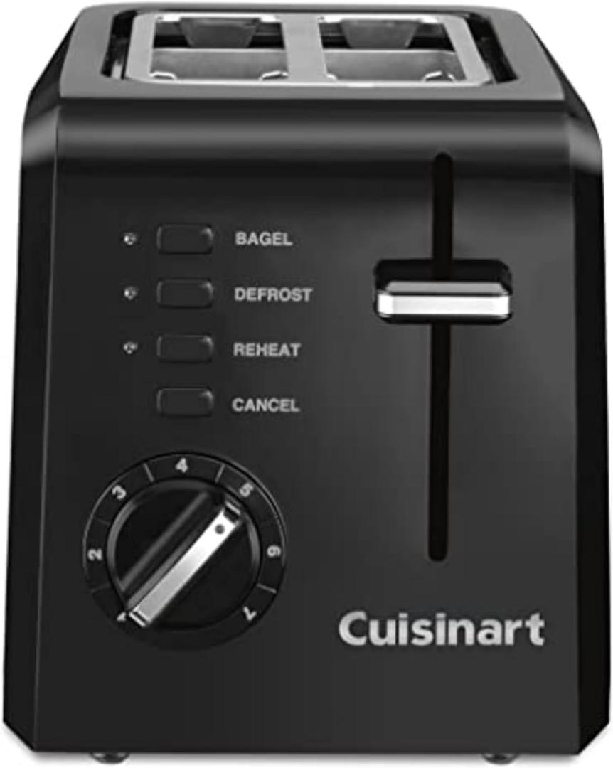 Cuisinart CPT-122BK 2-Slice Compact Plastic Toaster, Slots for Bagels & Bread, 7 Shade Settings, Cancel/Defrost/Reheat Functions, Removable Crumb Tray, Small Kitchen Appliance for Home & Office, Black