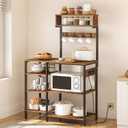 HOOBRO Bakers Rack with Power Outlet, 35.4 Inches Microwave Stand with 4 Hooks, 6 Tiers Kitchen Storage Shelf Rack, Coffee Bar Table, Rustic Brown and Black BF10UHB01