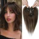 REECHO Hair Toppers for Women Real Human Hair, Seamless Human Hair Toppers with Bangs, 360 3D Cover Clip in Bangs Hair Extensions for Daily Wear, Dark Chocolate Brown