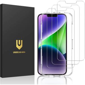 UNBREAKcable 3-Pack Screen Protector for iPhone 14, Double Shatterproof Tempered Glass [Easy Installation Frame] [9H Hardness] [99.99% HD Clear] [Case Friendly] for iPhone 6.1 inch