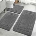 YIHOUSE Bathroom Rugs Sets 3 Piece, Towel-Like Soft Absorbent Thick High Density Memory Foam Bath Mat Set, Non-Slip Machine Washable Bath Rugs for Bathroom, Tub & Shower, Dark Grey