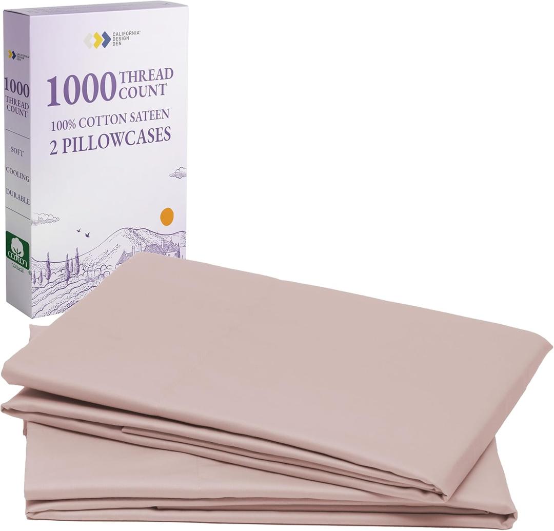 California Design Den Standard/Queen Pillow Cases Set of 2 - Ultra Luxury 1000 Thread Count, Soft and Smooth Sateen Weave, 100% Cotton Standard Pillowcases, Cool, Thick and Durable - Sepia Rose