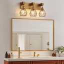 Gold Bathroom Vanity Light Fixtures, 3-Light Gold Bathroom Light Fixtures Over Mirror, Sconces Wall Lighting with Elegant Metal Lampshade for Living Room, Bedroom, Hallway