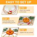 Halloween Metal Pumpkin Candle Holder, 3 Pcs Light up Orange Pumpkin Lantern with LED Flickering Yellow Candle Lights Build in Timer for Thanksgiving Halloween Harvest Fall Home Decor