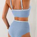 Herseas Women's Textured Bikini Sets O Ring Swimsuits Whip Stitch High Waisted Bathing Suits 2026 Summer Beach Wear (Blue, S)
