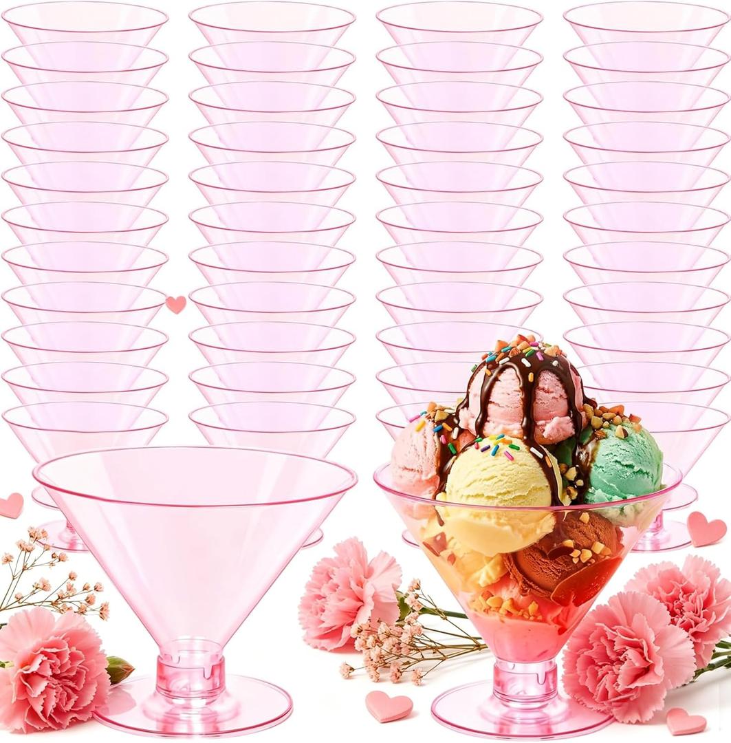 YOUBET 100 PCS Pink Plastic Martini Glasses - 5oz Disposable Cocktail Coupe Glasses for Parties & Gatherings & Weddings & Mother's Day & Valentines Day