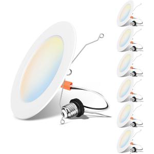 LVWIT LED Recessed Light 6inch, Can Lighting Color Selectable 2700/3000/4000/5000/6000K 5CCT, 10W(120W Equivalent) Dimmable Downlight with E26 Conversion Kit, Retro Fit Ceiling Light Fixtures, 6 Pack (White)