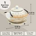 Juvale Stovetop Cast Iron Tea Kettle with Infuser - Superior Heat Retention Loose Leaf Tea Pot - Built-In Teapot with Strainer - Includes Trivet & Infuser Kettle - White, 27 Oz (800 ml)